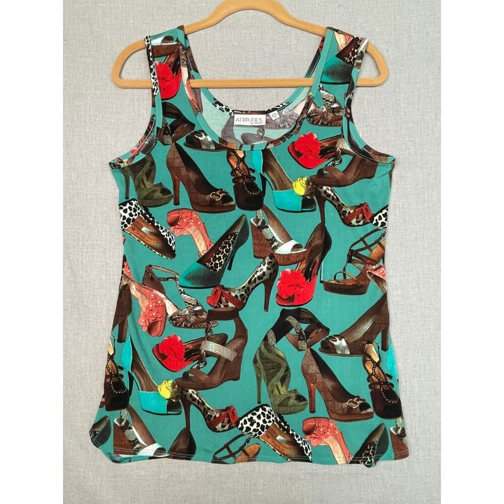 Attitudes by Renee Women's Multicolored Stiletto Print Scoop Neck Blouse S USED